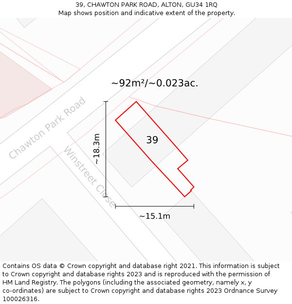 39, CHAWTON PARK ROAD, ALTON, GU34 1RQ: Plot and title map