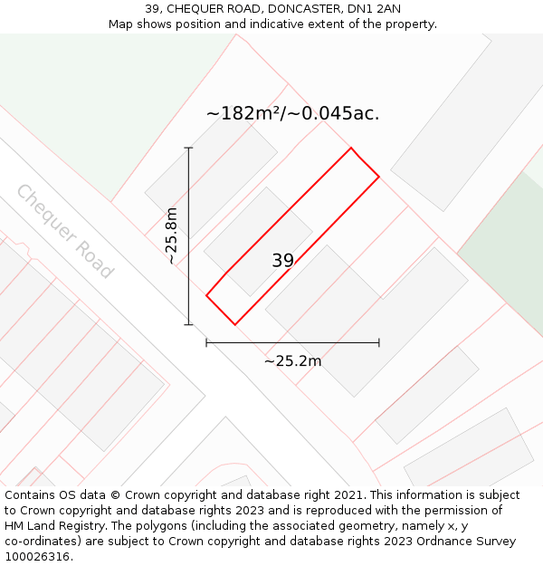 39, CHEQUER ROAD, DONCASTER, DN1 2AN: Plot and title map