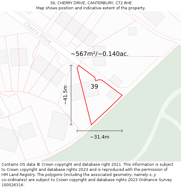 39, CHERRY DRIVE, CANTERBURY, CT2 8HE: Plot and title map