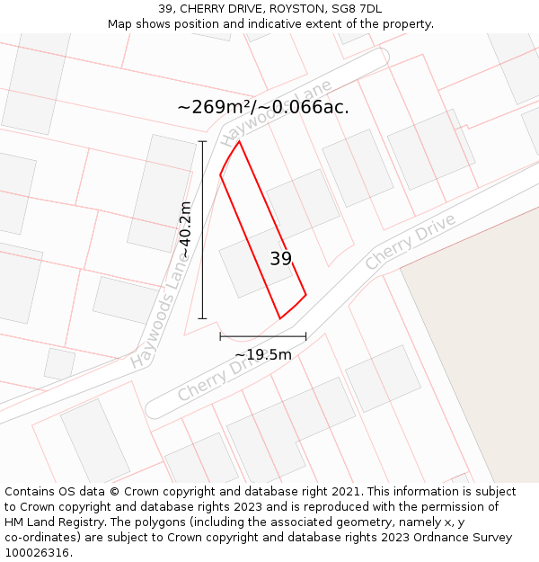 39, CHERRY DRIVE, ROYSTON, SG8 7DL: Plot and title map