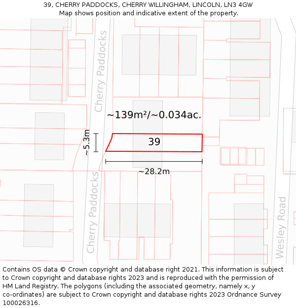 39, CHERRY PADDOCKS, CHERRY WILLINGHAM, LINCOLN, LN3 4GW: Plot and title map