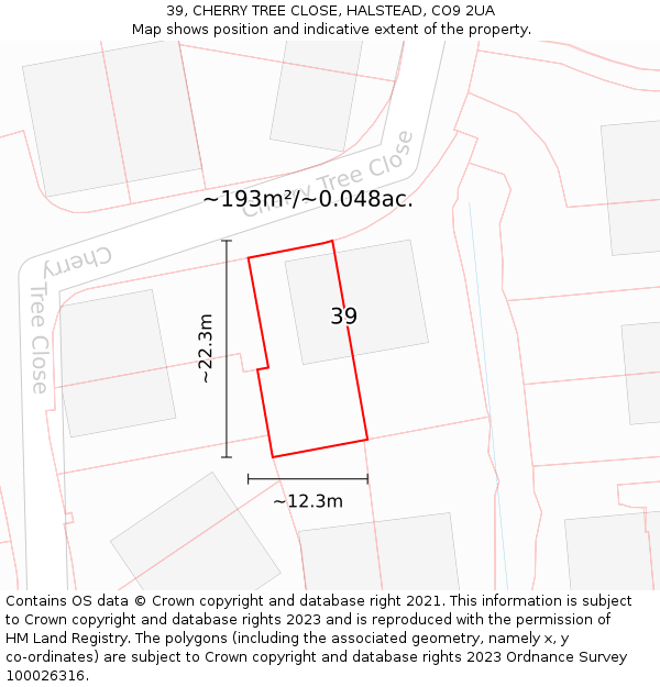 39, CHERRY TREE CLOSE, HALSTEAD, CO9 2UA: Plot and title map