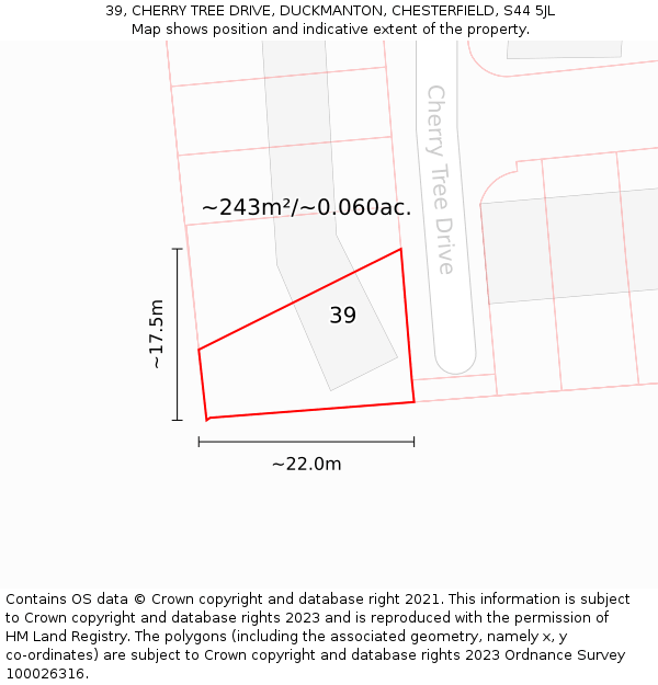 39, CHERRY TREE DRIVE, DUCKMANTON, CHESTERFIELD, S44 5JL: Plot and title map