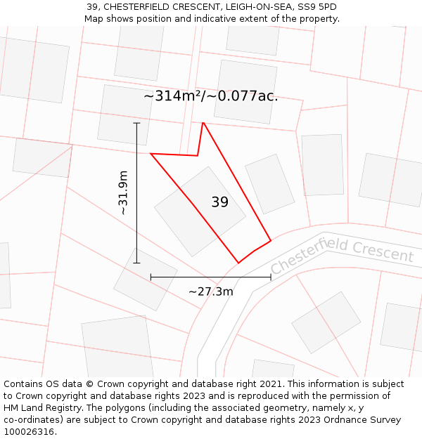 39, CHESTERFIELD CRESCENT, LEIGH-ON-SEA, SS9 5PD: Plot and title map