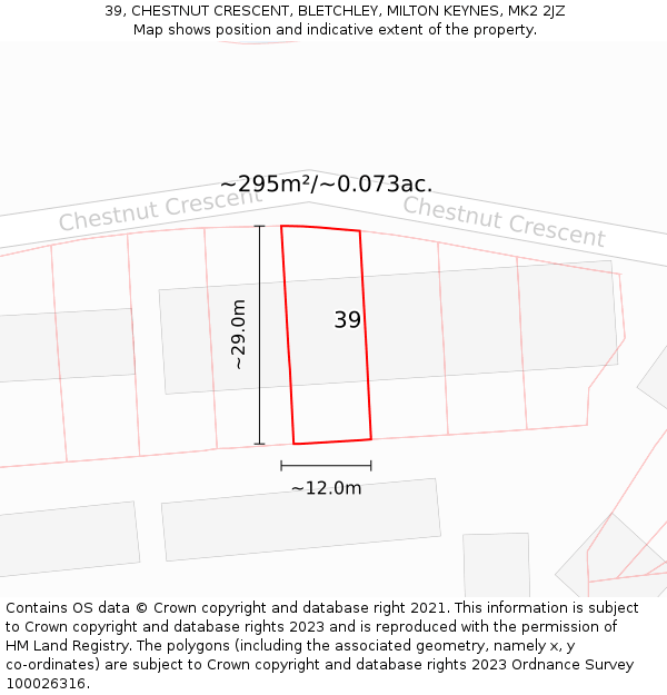 39, CHESTNUT CRESCENT, BLETCHLEY, MILTON KEYNES, MK2 2JZ: Plot and title map