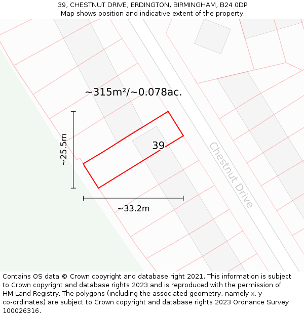 39, CHESTNUT DRIVE, ERDINGTON, BIRMINGHAM, B24 0DP: Plot and title map