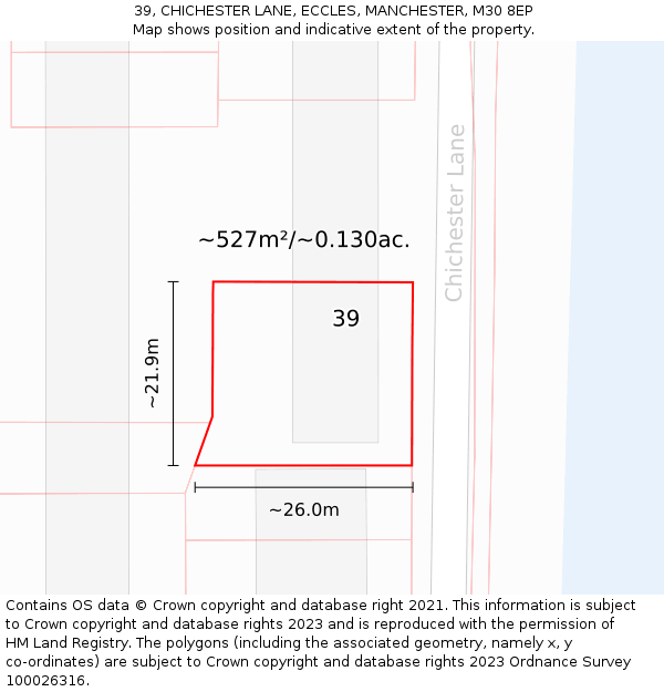39, CHICHESTER LANE, ECCLES, MANCHESTER, M30 8EP: Plot and title map