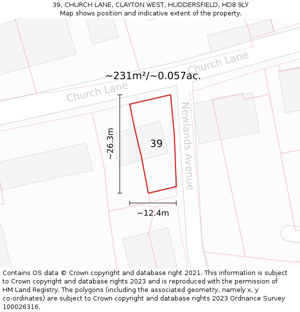 39, CHURCH LANE, CLAYTON WEST, HUDDERSFIELD, HD8 9LY: Plot and title map