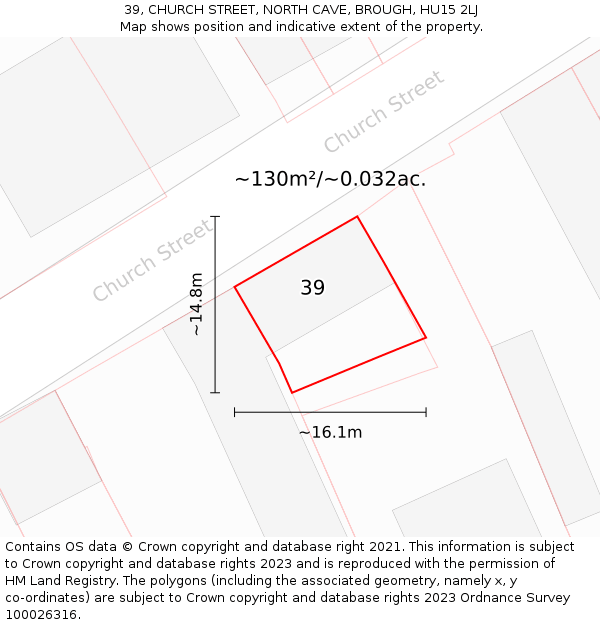 39, CHURCH STREET, NORTH CAVE, BROUGH, HU15 2LJ: Plot and title map