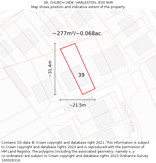 39, CHURCH VIEW, HARLESTON, IP20 9HR: Plot and title map
