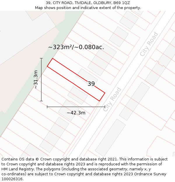 39, CITY ROAD, TIVIDALE, OLDBURY, B69 1QZ: Plot and title map