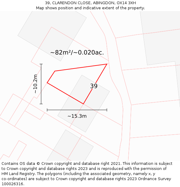 39, CLARENDON CLOSE, ABINGDON, OX14 3XH: Plot and title map