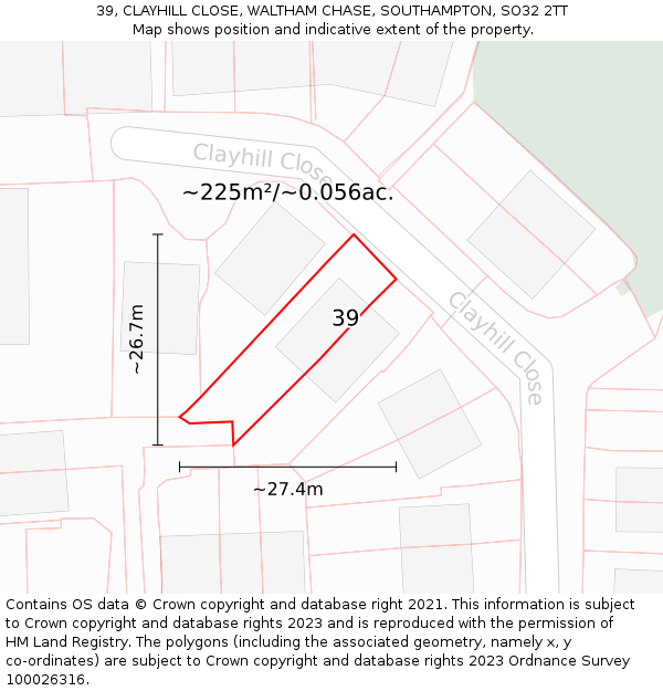 39, CLAYHILL CLOSE, WALTHAM CHASE, SOUTHAMPTON, SO32 2TT: Plot and title map