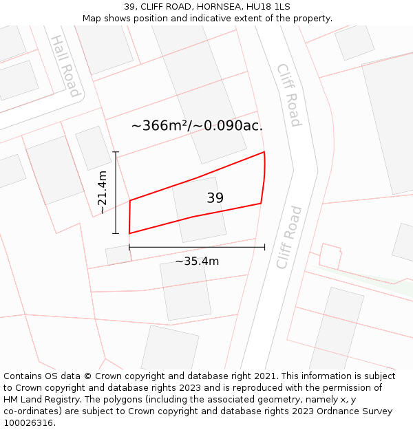 39, CLIFF ROAD, HORNSEA, HU18 1LS: Plot and title map