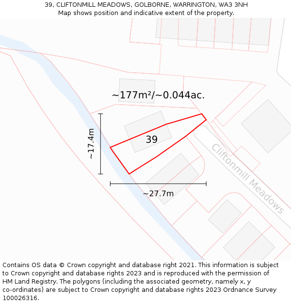 39, CLIFTONMILL MEADOWS, GOLBORNE, WARRINGTON, WA3 3NH: Plot and title map
