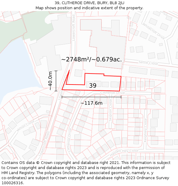 39, CLITHEROE DRIVE, BURY, BL8 2JU: Plot and title map