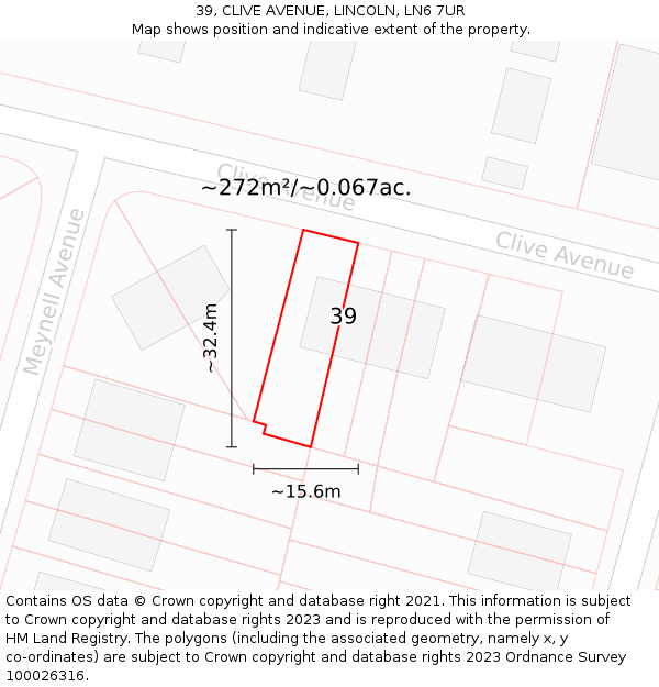 39, CLIVE AVENUE, LINCOLN, LN6 7UR: Plot and title map