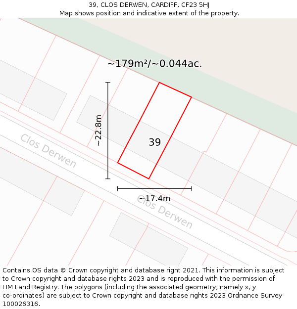 39, CLOS DERWEN, CARDIFF, CF23 5HJ: Plot and title map