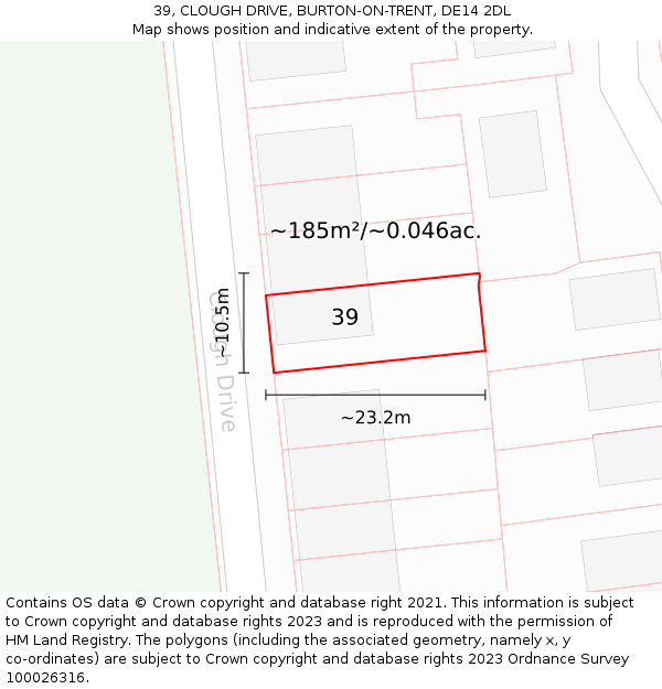 39, CLOUGH DRIVE, BURTON-ON-TRENT, DE14 2DL: Plot and title map