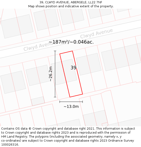 39, CLWYD AVENUE, ABERGELE, LL22 7NF: Plot and title map