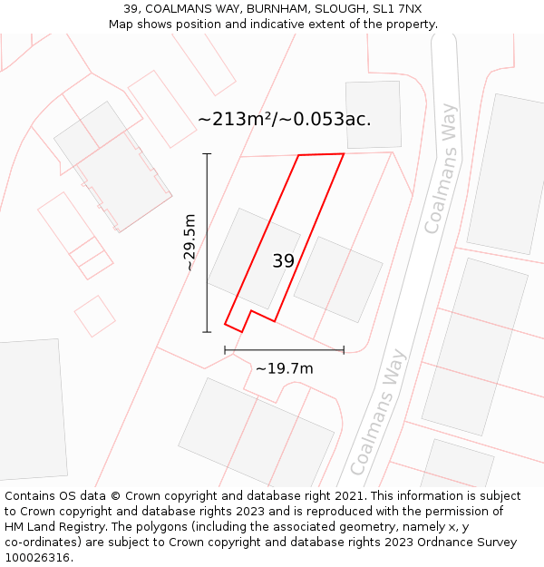 39, COALMANS WAY, BURNHAM, SLOUGH, SL1 7NX: Plot and title map