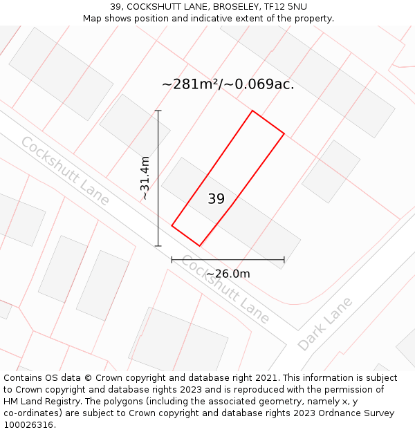 39, COCKSHUTT LANE, BROSELEY, TF12 5NU: Plot and title map