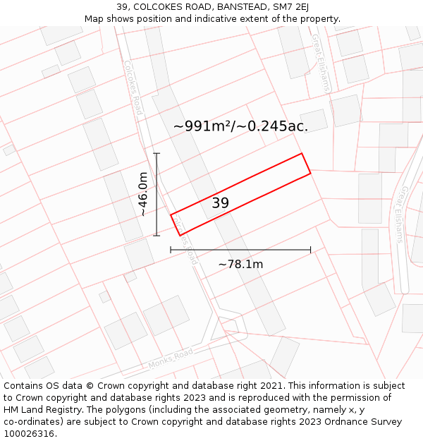 39, COLCOKES ROAD, BANSTEAD, SM7 2EJ: Plot and title map