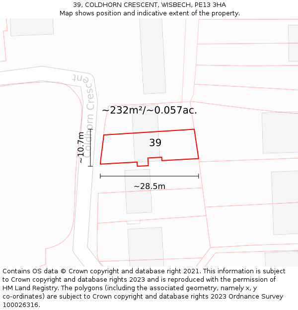 39, COLDHORN CRESCENT, WISBECH, PE13 3HA: Plot and title map