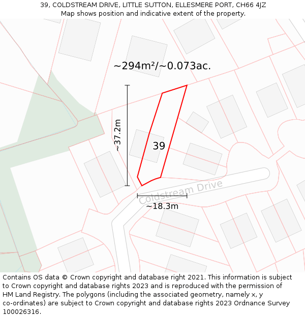 39, COLDSTREAM DRIVE, LITTLE SUTTON, ELLESMERE PORT, CH66 4JZ: Plot and title map
