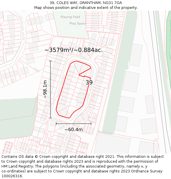 39, COLES WAY, GRANTHAM, NG31 7GA: Plot and title map