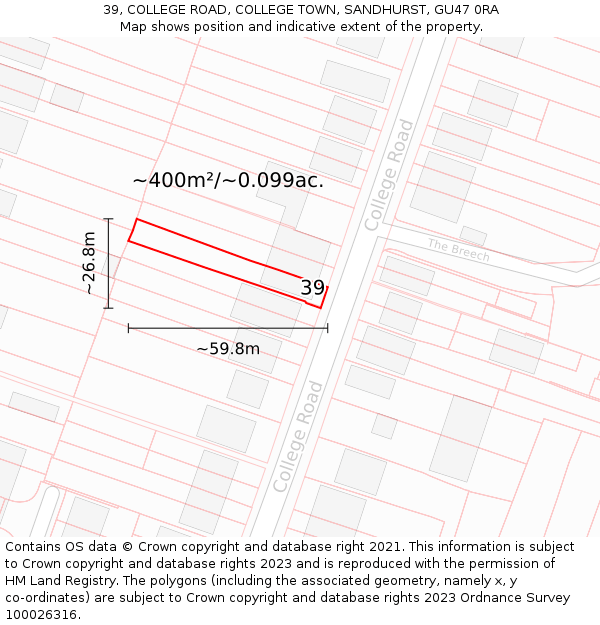 39, COLLEGE ROAD, COLLEGE TOWN, SANDHURST, GU47 0RA: Plot and title map