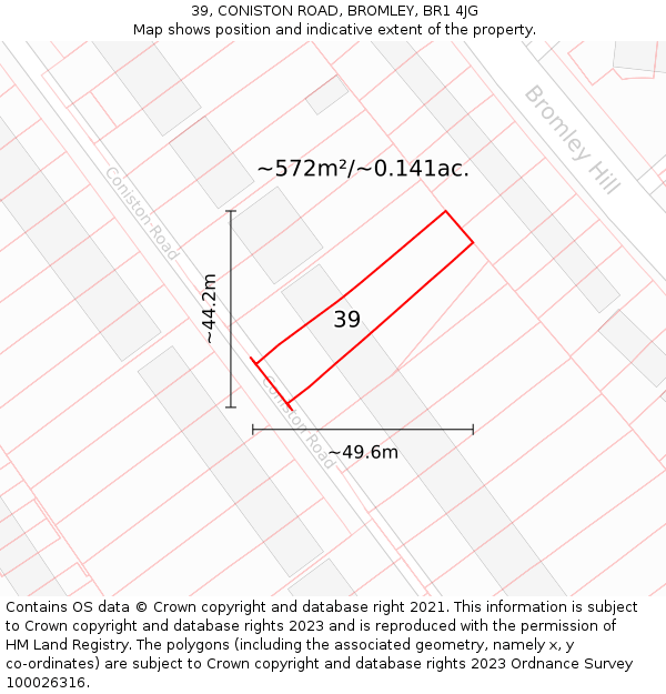 39, CONISTON ROAD, BROMLEY, BR1 4JG: Plot and title map