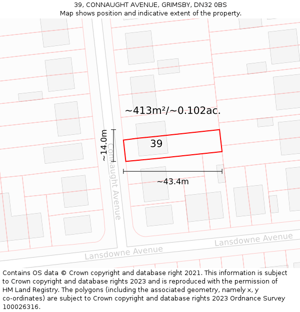 39, CONNAUGHT AVENUE, GRIMSBY, DN32 0BS: Plot and title map