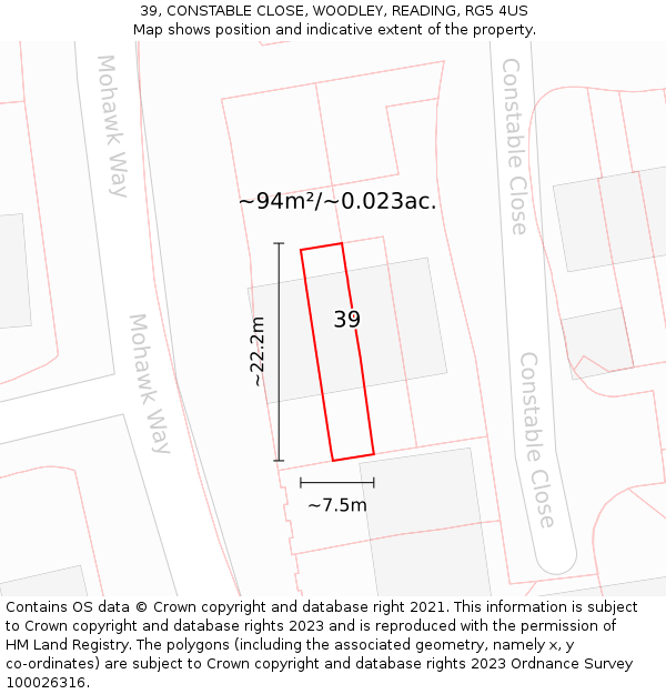 39, CONSTABLE CLOSE, WOODLEY, READING, RG5 4US: Plot and title map