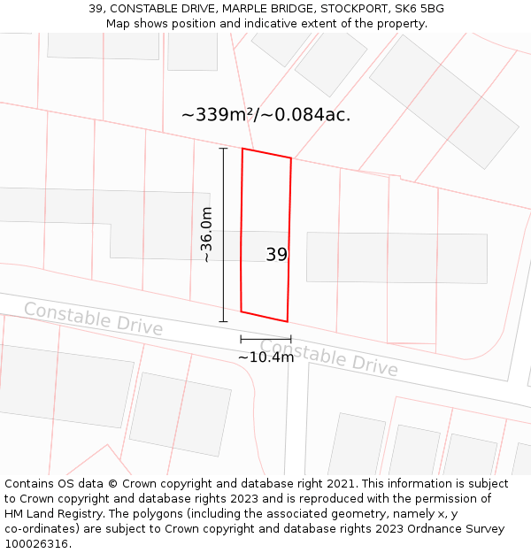 39, CONSTABLE DRIVE, MARPLE BRIDGE, STOCKPORT, SK6 5BG: Plot and title map