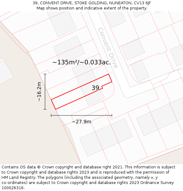 39, CONVENT DRIVE, STOKE GOLDING, NUNEATON, CV13 6JF: Plot and title map