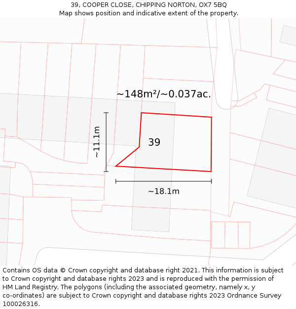39, COOPER CLOSE, CHIPPING NORTON, OX7 5BQ: Plot and title map