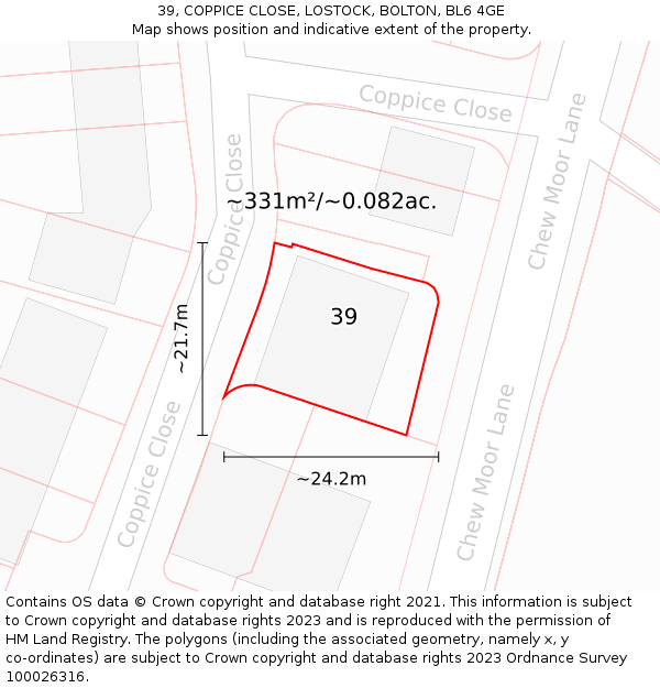 39, COPPICE CLOSE, LOSTOCK, BOLTON, BL6 4GE: Plot and title map
