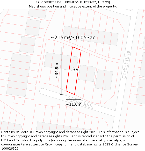 39, CORBET RIDE, LEIGHTON BUZZARD, LU7 2SJ: Plot and title map