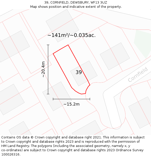 39, CORNFIELD, DEWSBURY, WF13 3UZ: Plot and title map