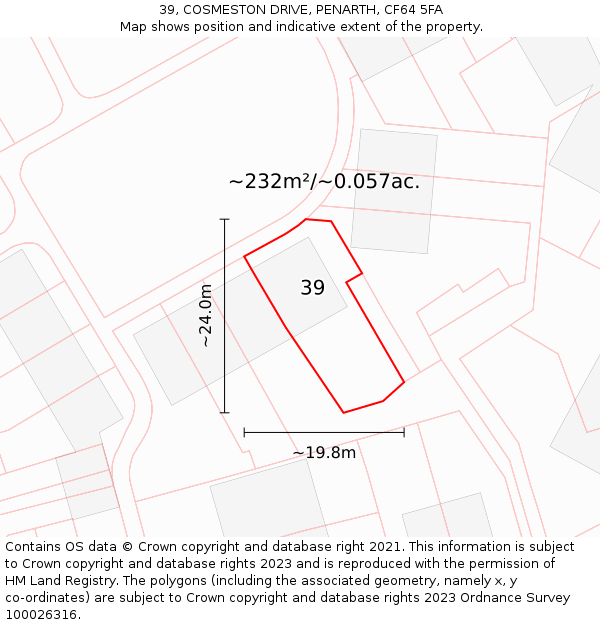 39, COSMESTON DRIVE, PENARTH, CF64 5FA: Plot and title map