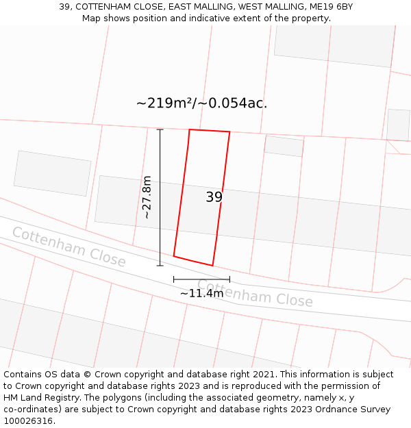 39, COTTENHAM CLOSE, EAST MALLING, WEST MALLING, ME19 6BY: Plot and title map