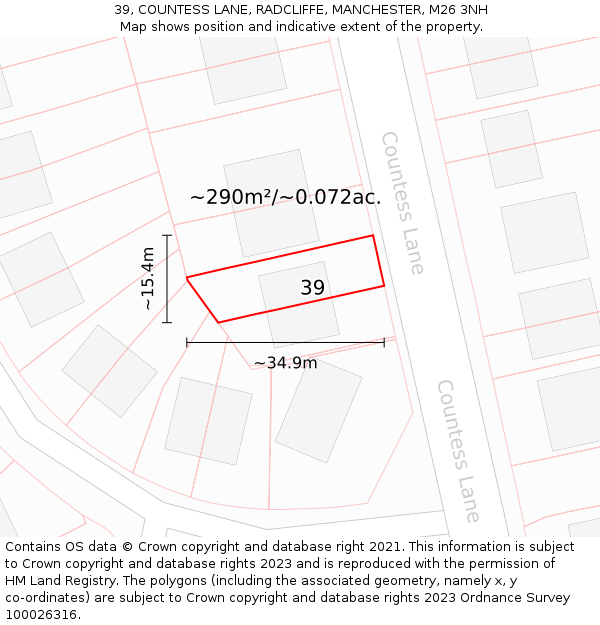 39, COUNTESS LANE, RADCLIFFE, MANCHESTER, M26 3NH: Plot and title map