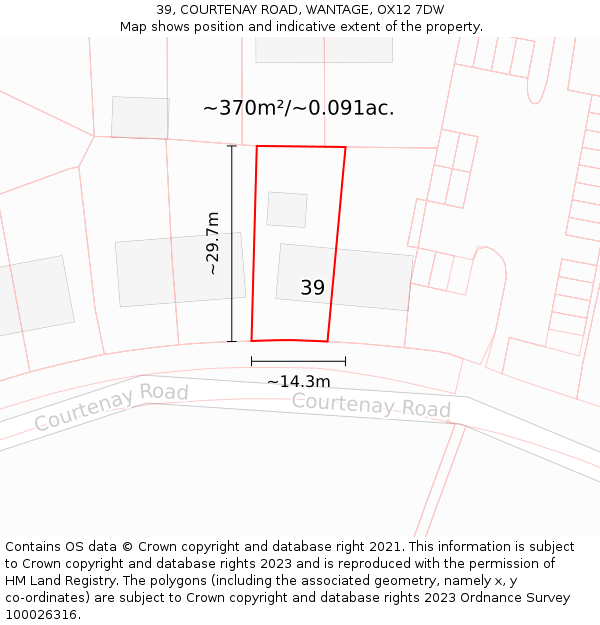 39, COURTENAY ROAD, WANTAGE, OX12 7DW: Plot and title map