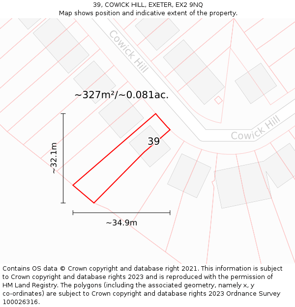 39, COWICK HILL, EXETER, EX2 9NQ: Plot and title map