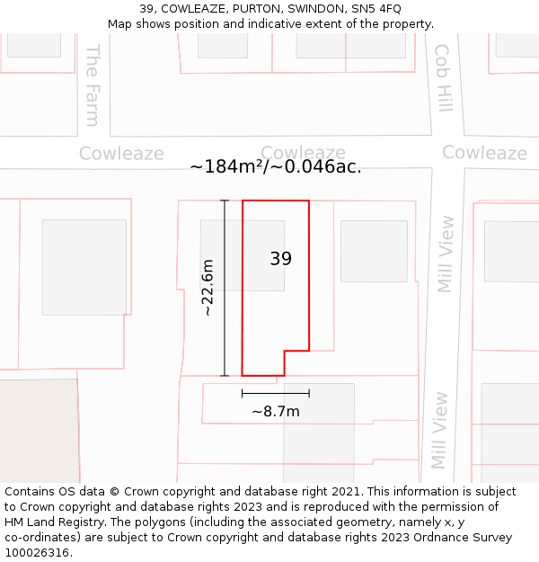 39, COWLEAZE, PURTON, SWINDON, SN5 4FQ: Plot and title map