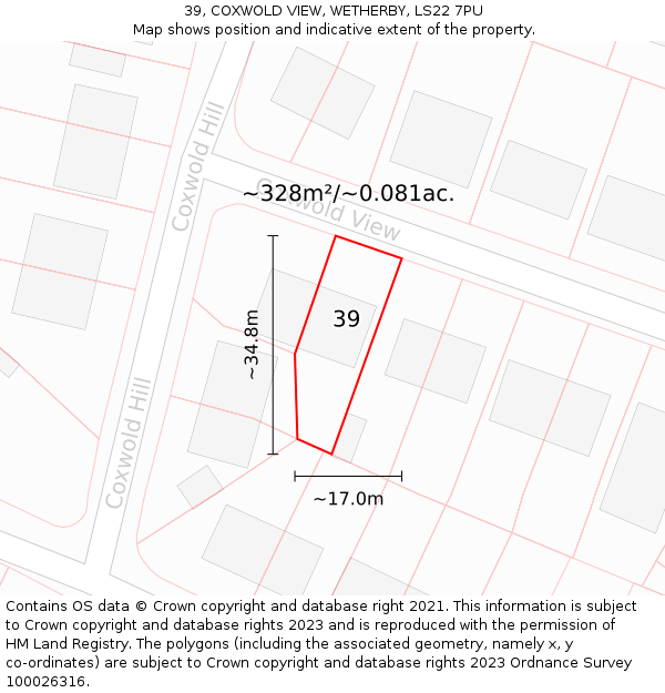 39, COXWOLD VIEW, WETHERBY, LS22 7PU: Plot and title map