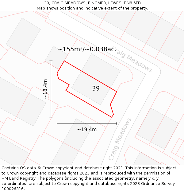 39, CRAIG MEADOWS, RINGMER, LEWES, BN8 5FB: Plot and title map