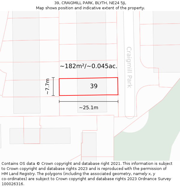 39, CRAIGMILL PARK, BLYTH, NE24 5JL: Plot and title map