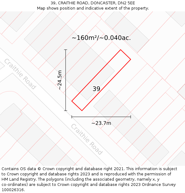 39, CRAITHIE ROAD, DONCASTER, DN2 5EE: Plot and title map